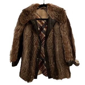 Vintage Leather With Fur Gold Tone Hardware Coat Jacket Hippie Boho Glam